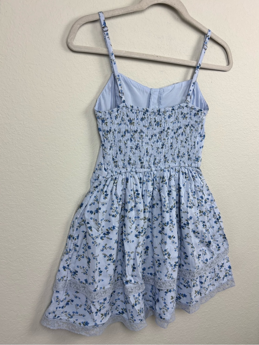 Hollister Blue Floral Lace Tiered Mini Dress Cottagecore Romantic Coquette S - Picture 7 of 12